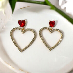 Rhinestone Hollow Heart Drop Earrings